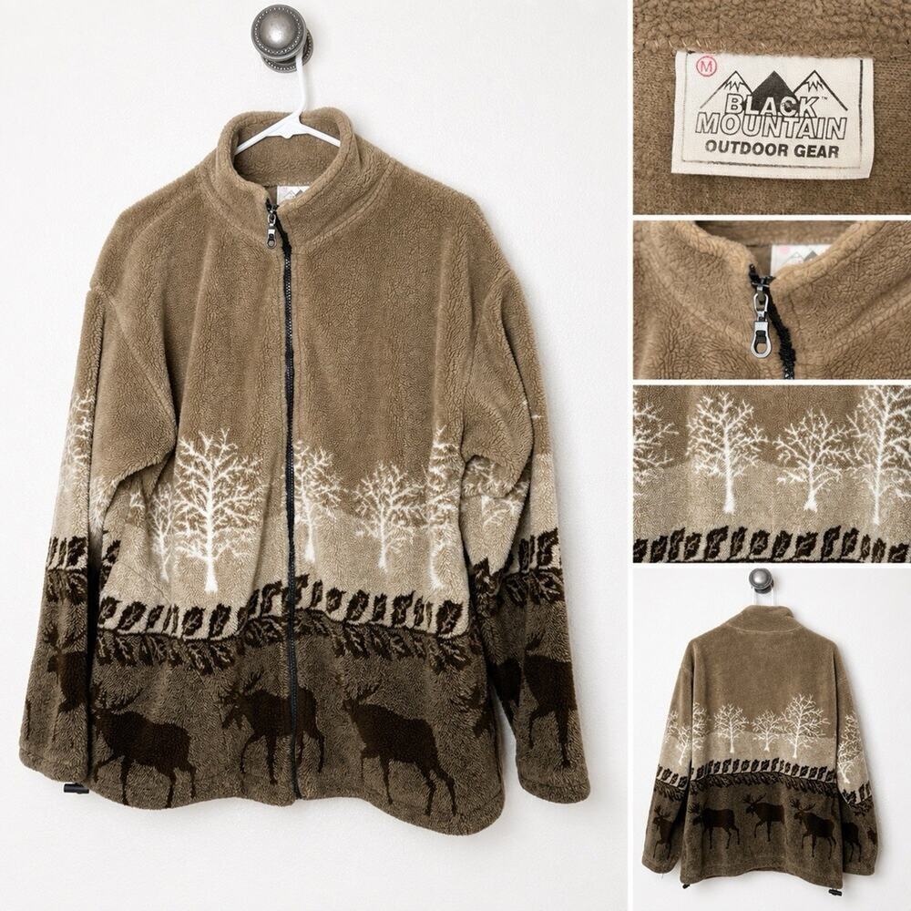 Black Mountain Outdoor Gear Fleece Jacket Women’s M Brown Moose Forest Full zip